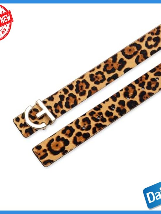 Leopard Print Logo Buckle Belt, Adjustable Leather Strap, Medium Size main image 5